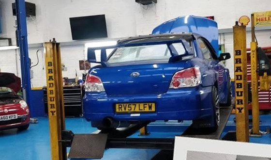 A car up on the lift